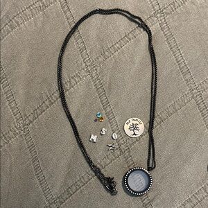 Origami Owl Black and Silver Necklace with Charms